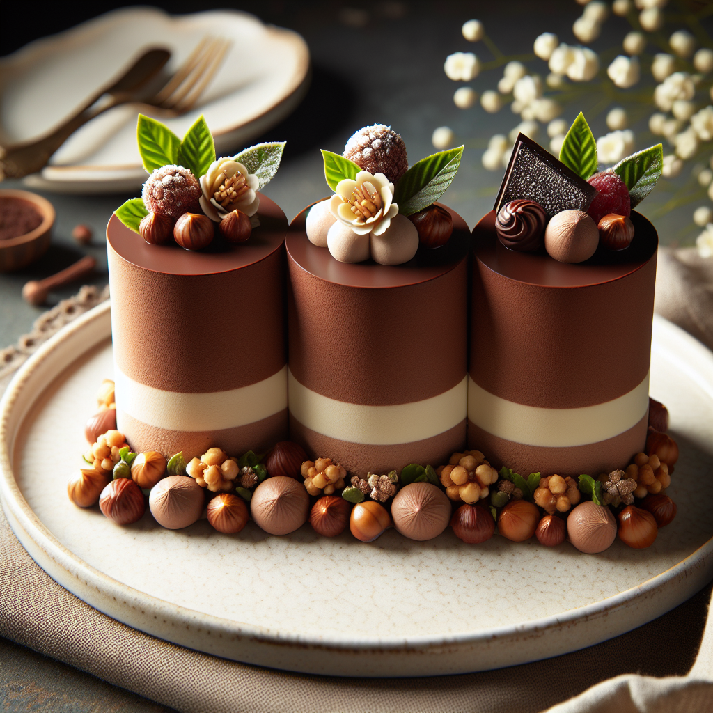 Cilindro di Mousse ai Tre Cioccolati con Base di Dacquoise alle Nocciole: Un Dolce da Gourmet 1 chatcmpl