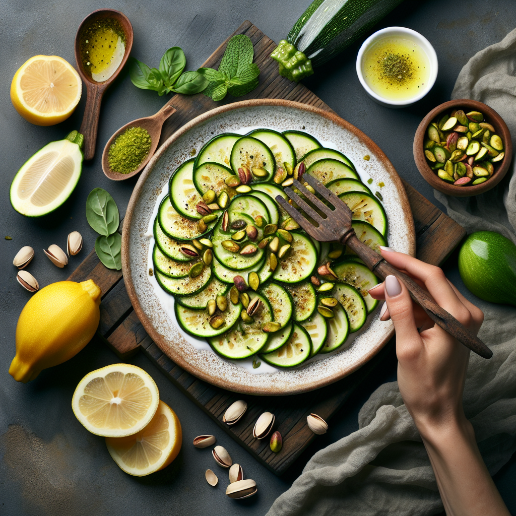 Carpaccio di Zucchine con Pistacchi e Limone Fresco 1 Carpaccio di Zucchine con Pistacchi e Limone Fresco
