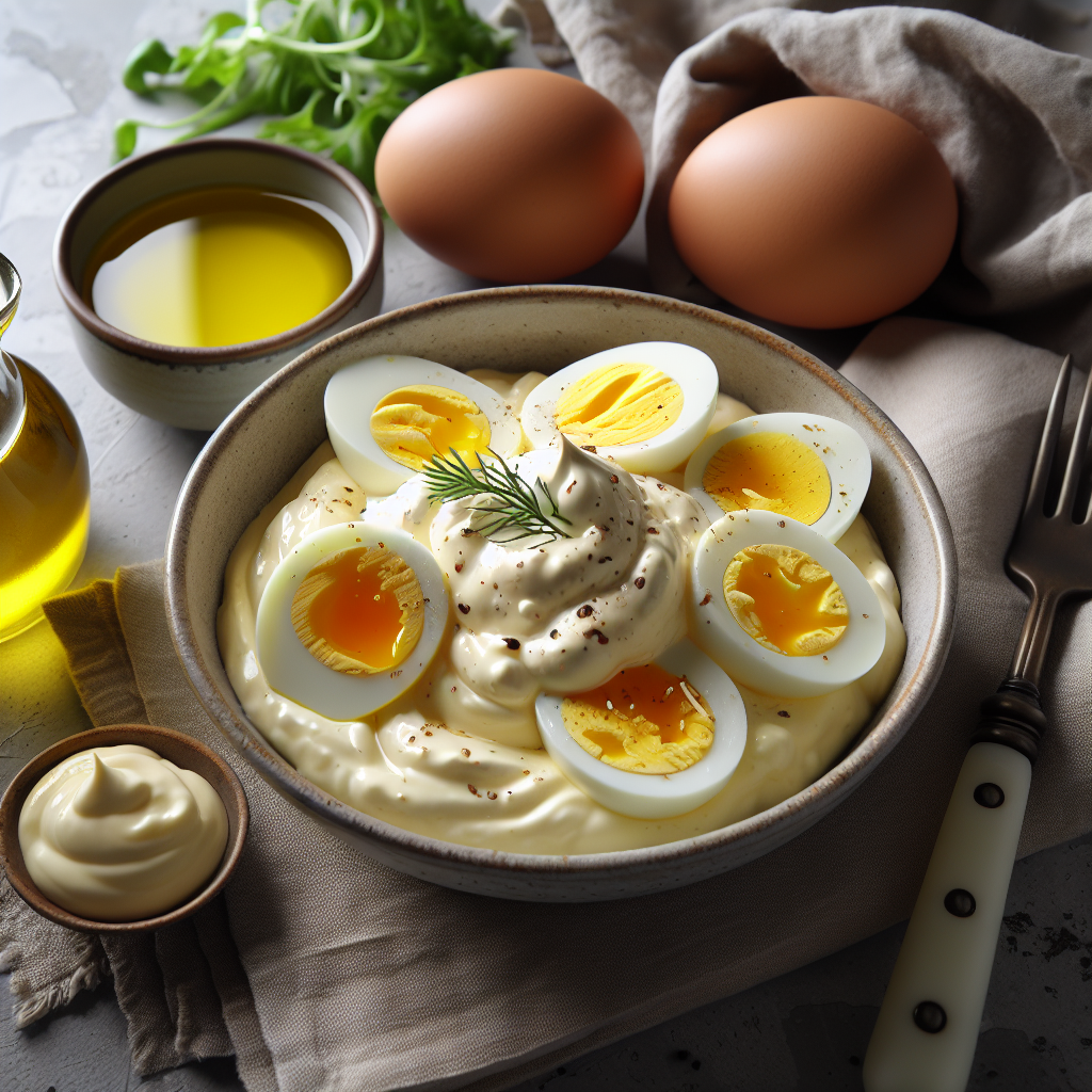 Maionese cremosa con uova sode e olio d'oliva fatta in casa 1 Maionese cremosa con uova sode e olio d'oliva fatta in casa